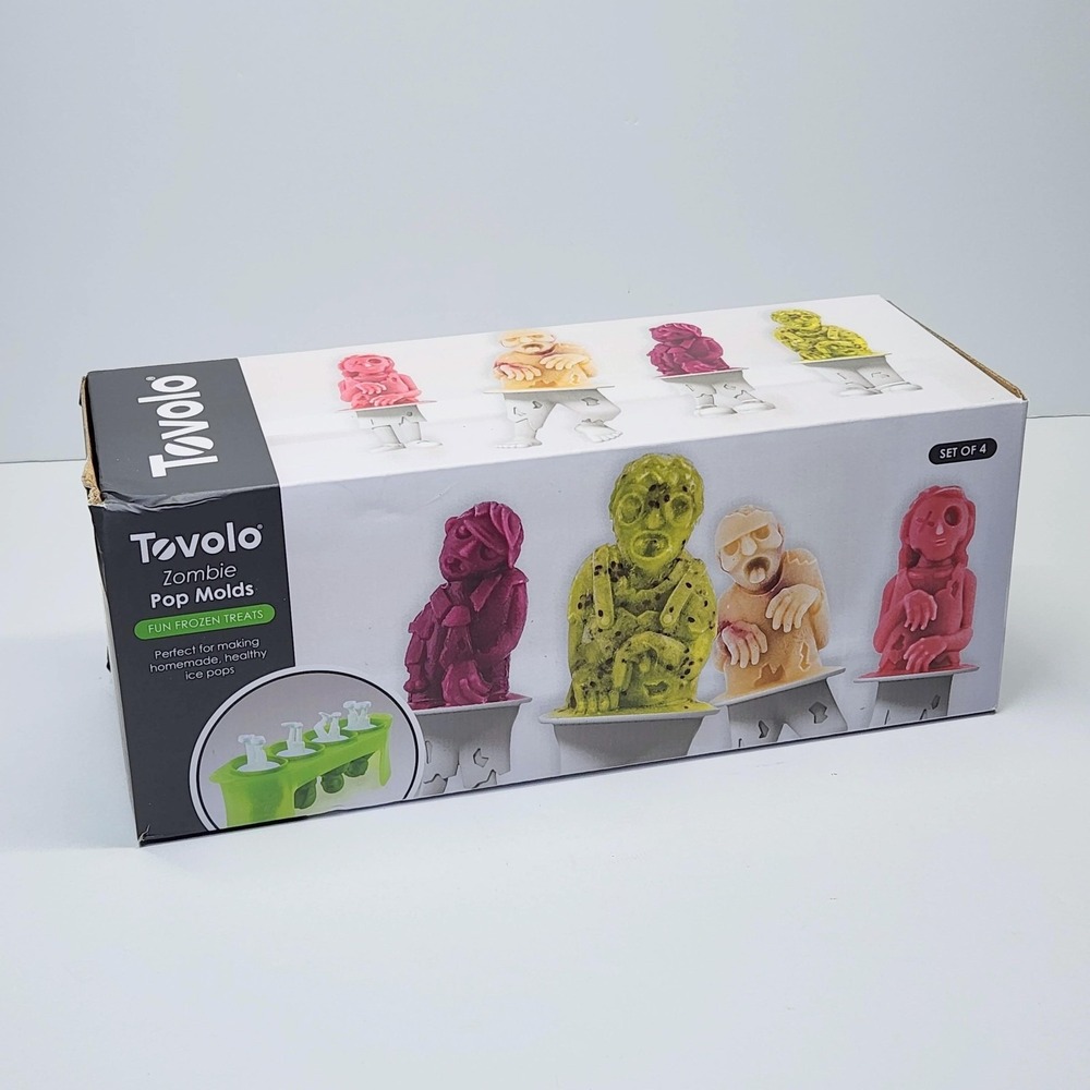 Tovolo Zombie Pop Molds Green Silicone Ice Pop Tray Set Of 4 Dishwasher Safe NEW